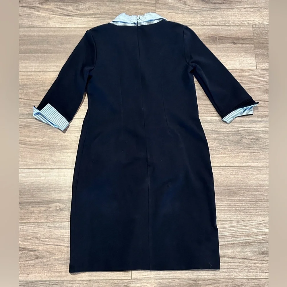 Talbots Small Petite Navy Blue Oxford with Blue Striped Layered Look Shirt Dress